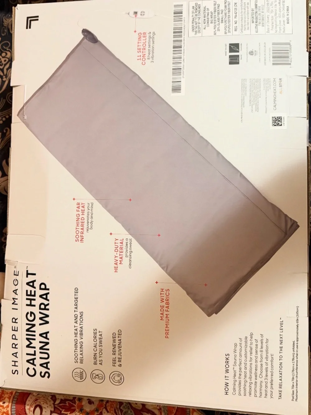 Sharper Image Calming Heat Wrap in Light Gray. Like new.
